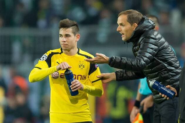 Dortmund, Germany 02.11.2016, UEFA Champions League - 2016 17 Season, Group F - Matchday 4, BV Borussia Dortmund - Sporting Lissabon, Raphael Guerreiro (BVB) und Trainer Thomas Tuchel (BVB) ( DeFodi001