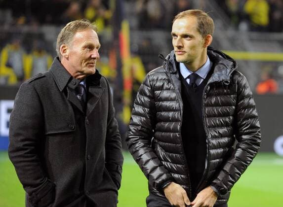 Championsleague: Borussia Dortmund - Sporting Lissabon 02.11.2016. BvB-Geschäftsführer Hans-Joachim Watzke (li.) und Trainer Thomas Tuchel. HM