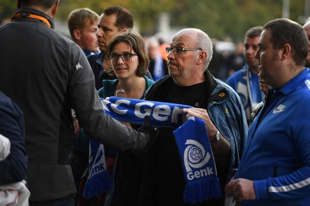 Genk s supporters pictured during a security check before the start of the soccer game between Spanish Club Athletic Bilbao and Belgian team KRC Genk in Bilbao, Spain, Thursday 03 November 2016, the fourth game of the group stage of the Europa League competition in Group F. YORICKxJANSENS  x04971566x