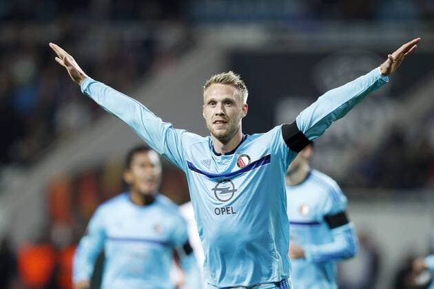 (L-R) Renato Tapia of Feyenoord, Nicolai Jorgensen of Feyenoord, Marko Vejinovic of Feyenoordduring the Europa League group A match between Zorya Luhansk and Feyenoord on Novemer 3, 2016 at the Chernomorets stadium in Odessa, Ukraine. Zorya Luhansk v Feyenoord UEFA Europa League 2016 2017 xVIxxIVx 6515658
