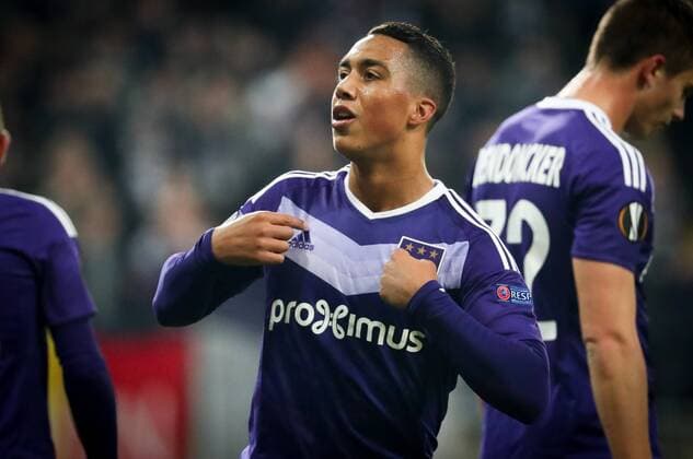 Anderlecht s Youri Tielemans celebrates after scoring during a soccer game between Belgian team RSC Anderlecht and German club 1. FSV Mainz 05, Thursday 03 November 2016 in Brussels, the fourth game of the group stage of the Europa League competition in the group C. VIRGINIExLEFOUR  x04971761x