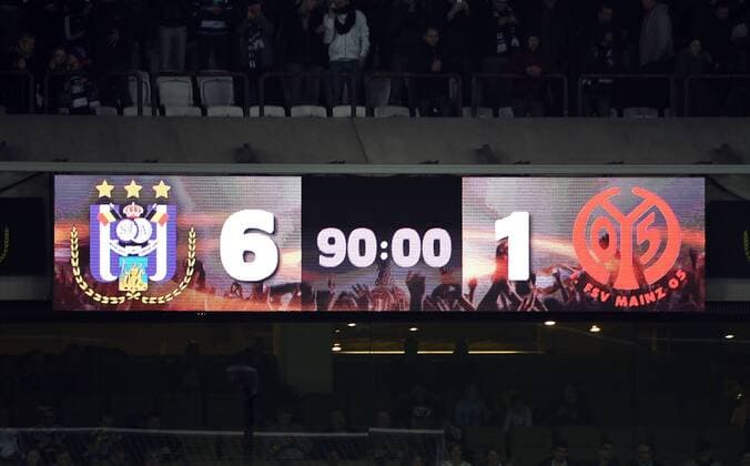 03.11.2016, xjhx, Fussball UEFA Europa League, RSC Anderlecht - FSV Mainz 05, emspor, v.l. Endstand Anzeigetafel 6:1 Anderlecht - Mainz Anderlecht