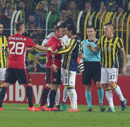 UEFA Europa League Group A day 4 match between Fenerbahce and Manchester United ManU at Ulker Stadium in Istanbul , Turkey , November 03 , 2016. Pictured: Hasan Ali Kaldirim of Fenerbahce and Wayne Rooney of Manchester United. 