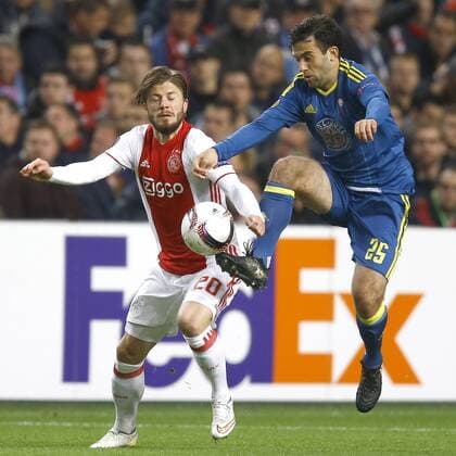 (l-r) Lasse Schone of Ajax Amsterdam, Giuseppe Rossi of Celta de Vigoduring the UEFA Europa League group G match between Ajax Amsterdam and Celta de Vigo at the Amsterdam Arena on November 3, 2016 in Amsterdam, The Netherlands Ajax v Celta de Vigo UEFA Europa League 2016 2017 xVIxxIVx 6516780