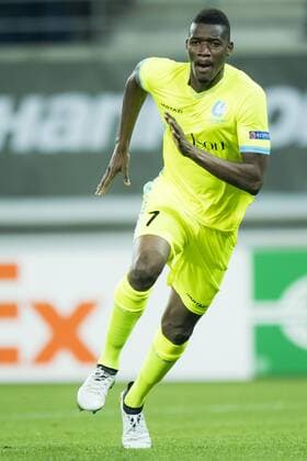 Gent s Kalifa Coulibaly celebrates after scoring during a soccer game between Belgian team KAA Gent and Ukrainian club FC Shakhtar Donetsk, in Gent Thursday 03 November 2016, the fourth match of the group stage of the Europa League competition in Group H. JASPERxJACOBS  x04971866x