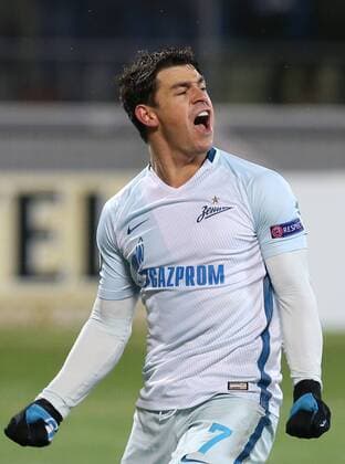 ST PETERSBURG, RUSSIA - NOVEMBER 3, 2016: Zenit St Petersburg s Giuliano celebrates scoring in the 2016-17 Season UEFA Europa League Group D football match against Dundalk at the Petrovsky Stadium. FC Zenit St Petersburg won the game 2-1. Peter Kovalev TASS  TS036779