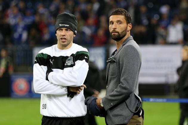 03.11.2016 - Kevin Kuranyi (ehemaliger Spieler beim FC Schalke 04) und Fedor Smolov (FK Krasnodar) beim Europa League Gruppenspiel (Saison 2016 17) FC Schalke 04 - FK Krasnodar.