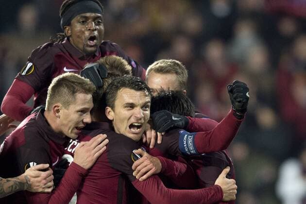 David Lafata of Sparta celebrates goal during the European league match AC Sparta Praha vs Hapoel Beer-Sheva FC in Prague, Czech Republic, November 3, 2016. (CTKxPhoto MichalxKamaryt) CTKPhotoP201611031181101  kmt 3