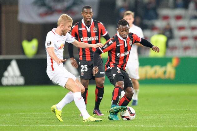 06 JEAN MICHAEL SERI (nice) - 27 Konrad Laimer (salz) FOOTBALL : Nice vs Red Bull Salzburg - Ligue Europa - 03 11 2016 AnthonyBIBARD FEP Panoramic 