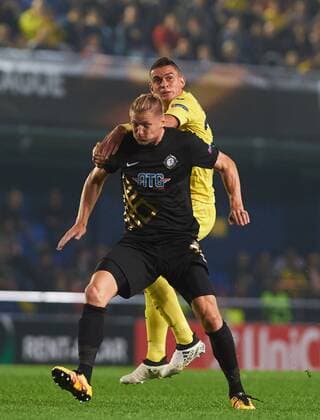 November 3, 2016 - Villarreal, Castellon, Spain - Rafael Santos Borre of Villarreal CF in action against Vaclav Prochazka of Osmanlispor FK during the UEFA Europa League Group L football match between Villarreal CF and Osmanlispor FK at El Madrigal Stadium, on November 3, 2016. Villarreal CF v Osmanlispor - UEFA Europa League  - ZUMAn230 20161103_zaa_n230_017