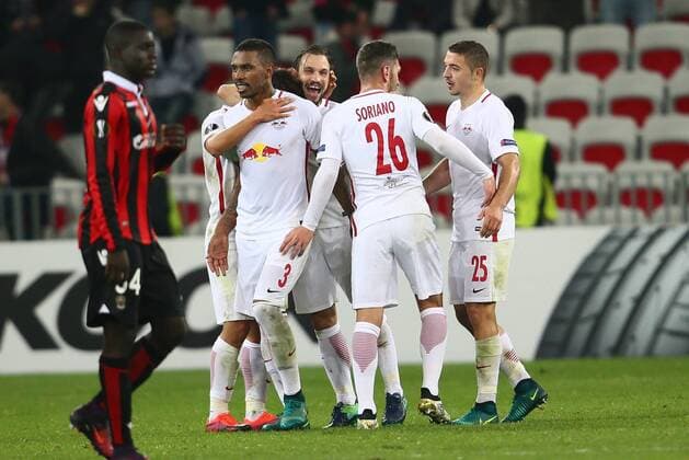 SOCCER - EL, Nice vs RBS NICE,FRANCE,03.NOV.16 - SOCCER - UEFA Europa League, group stage, OGC Nice vs Red Bull Salzburg. Image shows the rejoicing of RBS. GEPAxpictures xFelixxRoittner