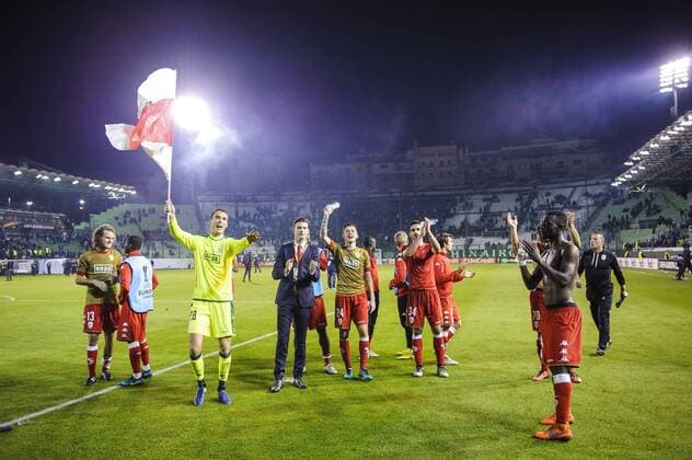 Standard s players celebrate after winning a soccer game between Greek club Panathinaikos F.C. and Belgian team Standard de Liege in Athens, Greece, Thursday 03 November 2016, the fourth game of the group stage of the Europa League competition in Group G. NICOLASxLAMBERT  x04972125x