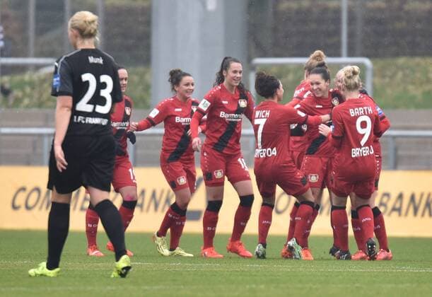 05.11.2016, xblx, Fussball 1.Bundesliga Damen, 1.FFC Frankfurt - Bayer 04 Leverkusen, emspor v.l. Francesca Weber (Bayer 04 Leverkusen Damen), Goal scored, Tor zum 0:1, celebrate the goal, Torjubel Frankfurt am Main