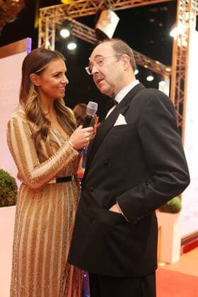 35. Deutscher SportpresseBall, 05.11.2016, Frankfurt am Main, Alte Oper: Fritz von Thurn und Taxis, Sportjournalist mit Moderatorin Laura Wontorra -