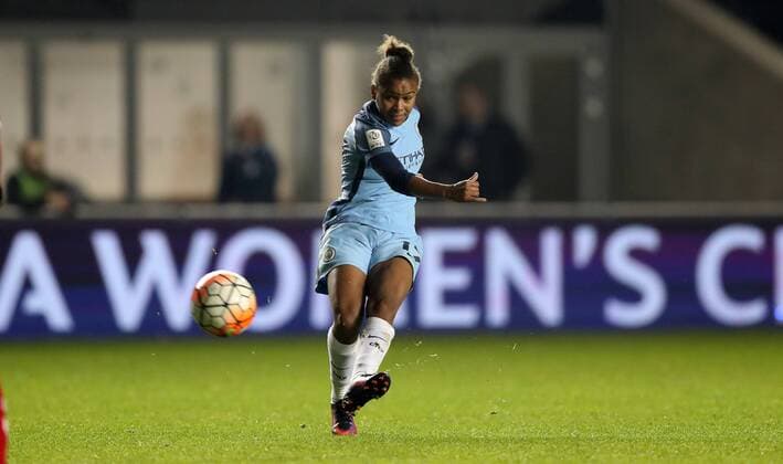 Nikita Parris of Manchester City Women during the Women s Champions League last 16 tie, first leg between Manchester City Women and Brondby IF at the Academy Stadium. Photo credit should read: Lynne Cameron Sportimage EDITORIAL USE ONLY. No use with unauthorised audio, video, data, fixture lists, club league logos or live services. Online in-match use limited to 120 images, no video emulation. No use in betting, games or single club league player publications.