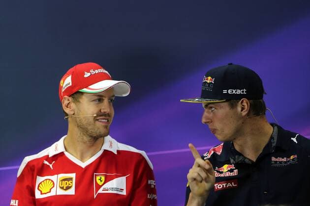 Bilder des Tages - SPORT Brazilian Grand Prix, Sao Paulo 10 - 13 November 2016 10.11.2016 - press conference PK Pressekonferenz Sebastian Vettel (GER) Scuderia Ferrari SF16-H and Max Verstappen (NED) Red Bull Racing RB12 