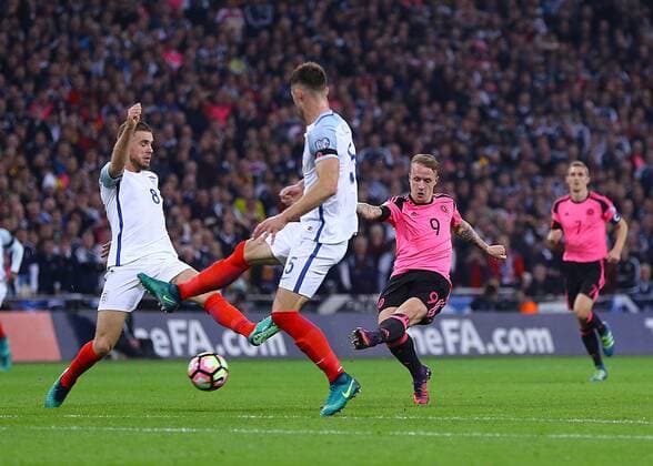 11.11.2016. Wembley Stadium, London, England. World Cup Qualifying Football. England versus Scotland. Jordan Henderson of England blocks a shot from Leigh Griffiths of Scotland xMarkxKertonx  ActionPlus11808473