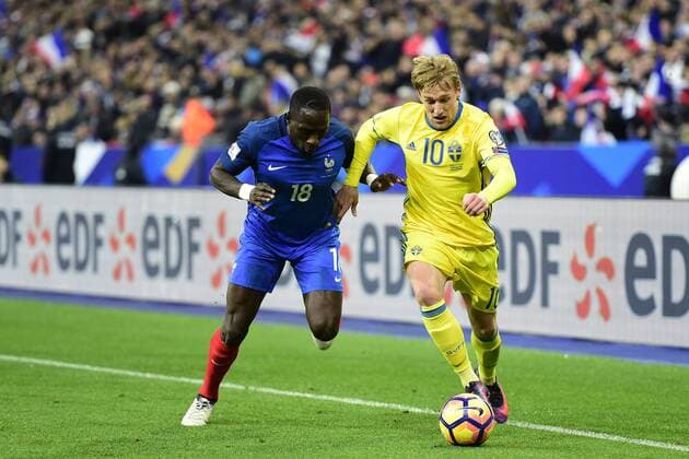 Fußball, WM Quali, Frankreich - Schweden 161111 Frankrikes Moussa Sissoko och Sveriges Emil Forsberg Frankreich - Schweden Nationalteam Länderspiel WM Quali Paris  Copyright: PETTERxARVIDSON BB161111PA120