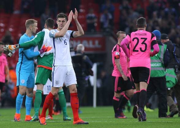 11.11.2016. Wembley Stadium, London, England. World Cup Qualifying Football. England versus Scotland. John Stones of England applauds the England fans at full time xMarkxKertonx  ActionPlus11808517