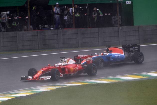 Brazilian Grand Prix, Sao Paulo 10 - 13 November 2016 13.11.2016 - Race, Sebastian Vettel (GER) Scuderia Ferrari SF16-H and Pascal Wehrlein (GER) Manor Racing MRT05 