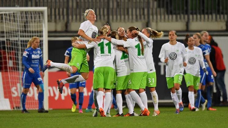 Jubel, Freuen, celebrate, happy, cheer , Goal Celebration Gruppe, Uefa Women Champions League - VFL Wolfsburg - Eskilstuna United, xmkx