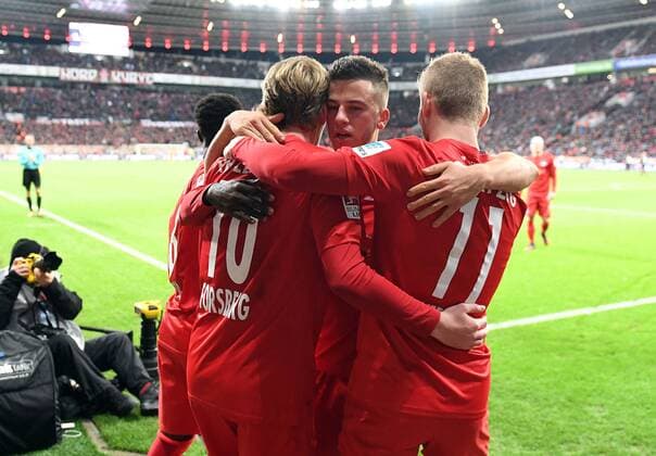 18.11.2016, xjhx, Fussball 1.Bundesliga, Bayer 04 Leverkusen - RB Leipzig, emspor, v.l. Emil Forsberg (RB Leipzig) celebrate the goal, Torjubel zum 2:2 Leverkusen