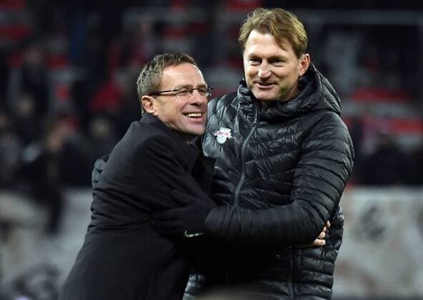 Bilder des Tages - SPORT 18.11.2016, xjhx, Fussball 1.Bundesliga, Bayer 04 Leverkusen - RB Leipzig, emspor, v.l. Sportdirektor Ralf Rangnick (RB Leipzig), Trainer Ralph Hasenhuettl (RB Leipzig) Leverkusen