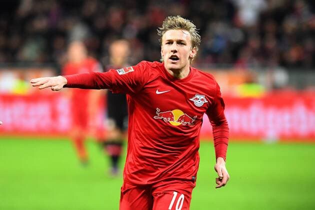 Fussball, 1.BL Saison 2016 2017, Spieltag 11,, Bayer 04 Leverkusen-RB Leipzig , 18.11.2016, BayArena, Leverkusen, Emil Forsberg, RB Leipzig, Aktion, Einzelbild, jubel,