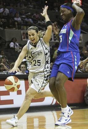 SPTS- Silver Stars 25 Becky Hammon gets past New York Liberty 3 Tiffany Jackson during the 4th period of play at the at&t center Tuesday July 8, 2008. Silver Stars defeat the New York Liberty 83-79. DELCIA LOPEZ STAFF delopez@express-news.net Texas News - July 09, 2008 - ZUMAa27_ 20080709_zaf_a27_004