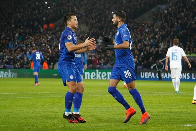 Fußball, CL, Leicester City - FC Brügge Leicester s Riyad Mahrez celebrates after scoring during a game between British club Leicester City Football Club and Belgian first division soccer team Club Brugge KV, the fifth game of the Champions League group stage competition, in the group G, in Leicester, Great Britain, Tuesday 22 November 2016. BRUNOxFAHY  x04980703x