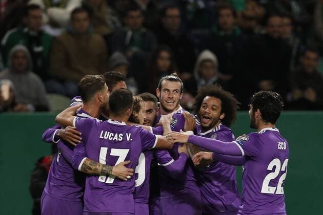 November 22, 2016 - Lisbon, Portugal - Real Madrid s defender Raphael Varane celebrates hjis goal with his teammates during Champions League 2016 17 match between Sporting CP vs Real Madrid, in Lisbon, on November 22, 2016. Sporting Clube de Portugal v Real Madrid CF - UEFA Champions League  - ZUMAn230 20161122_zaa_n230_381