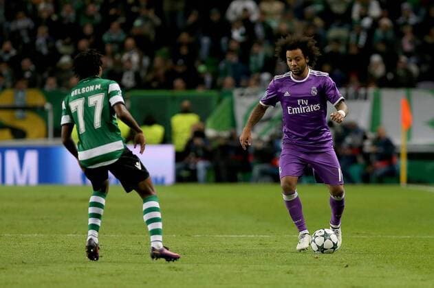 November 22, 2016 - Lisbon, Aveiro, Portugal - Real Madrids defender Marcelo from Brazil (R) and Sportings forward Gelson Martins from Portugal (L) in action during the UEFA Champions League match between Sporting Clube de Portugal and Real Madrid at Estadio Jose Alvalade on November 22, 2016 in Lisbon, Portugal. Sporting CP v Real Madrid - UEFA Champions League 2016 17  - ZUMAn230 20161122_zaa_n230_426