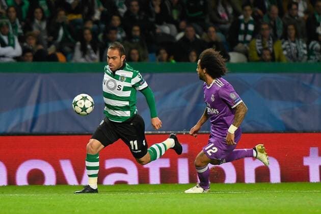 UEFA Champions League Portugal, Lisbon,Nov 22,2016 - SPORTING-REAL MADRID - Bruno César (L) and Marcelo (R) in action during UEFA Champions League football match between Sporting and Real Madrid, in Lisbon, Portugal.  Copyright: BrunoxdexCarvalho