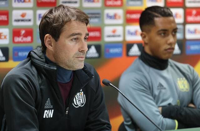 Anderlecht s head coach Rene Weiler 31 Anderlecht s Youri Tielemans pictured during a press conference PK Pressekonferenz of Belgian soccer team RSC Anderlecht, Wednesday 23 November 2016, in Baku, Azerbaijan. Tomorrow Anderlecht is playing the fifth game of the group stage of the Europa League competition against Azerbaijani team FK Qabala, in the group C. VIRGINIExLEFOUR  x04981490x