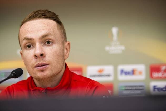Standard s Adrien Trebel pictured during a press conference PK Pressekonferenz of Belgian soccer team Standard de Liege, Wednesday 23 November 2016, in Vigo, Spain. Tomorrow Standard is playing the fifth game of the group stage of the Europa League competition against Spanish team Celta Vigo, in the group G. NICOLASxLAMBERT  x04981556x