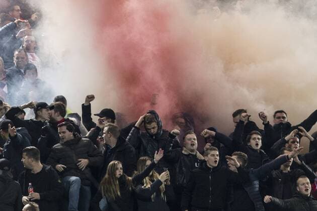 PSV Eindhoven s supporters during the Champions League match between Atletico de Madrid and PSV Eindhoven at Vicente Calderon Stadium in Madrid , Spain. November 23, 2016.  (20161123009)