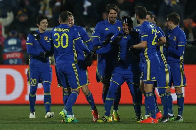 November 23, 2016 - Rostov-On-Don, Russia - Christian Noboa (C) of FC Rostov celebrates after scoring goal during the UEFA Champions League Group D football match between FC Bayern Munich and FC Rostov, at Olimp 2 Stadium in Rostov-on-Don, Russia on Novemberr 23, 2016. FC Rostov v FC Bayern Muenchen - UEFA Champions League  - ZUMAn230 20161123_zaa_n230_161