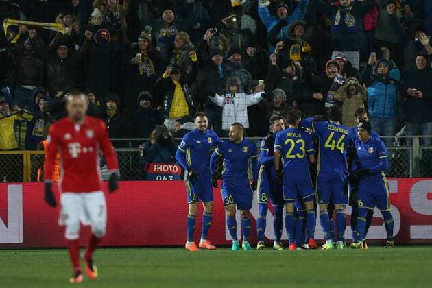 Themen der Woche - SPORT Bilder des Tages - SPORT November 23, 2016 - Rostov-On-Don, Russia - Players of FC Rostov celebrates after scoring goal during the UEFA Champions League Group D football match between FC Bayern Munich and FC Rostov, at Olimp 2 Stadium in Rostov-on-Don, Russia on Novemberr 23, 2016. FC Rostov v FC Bayern Muenchen - UEFA Champions League  - ZUMAn230 20161123_zaa_n230_157