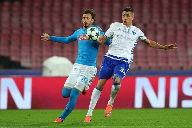 Manolo Gabbiadini Napoli , Yevhen Khacheridi Dynamo Kiev Napoli 23-11-2016 Stadio San Paolo Football Calcio UEFA Champions League 2016 2017 Group B. SSC Napoli vs. Dynamo Kiev cesarexpurini