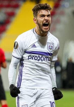Anderlecht s Massimo Bruno celebrates after scoring during a fifth game in the group stage (gruop C) of the Europa League competition between Azerbaijani team FK Qabala and Belgian team RSCA Anderlecht, Thursday 24 November 2016, in Baku, Azerbaijan. VIRGINIExLEFOUR  x04982415x