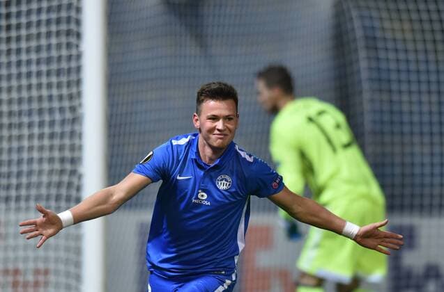 Egon Vuch of Slovan celebrates the first goal during the European league, 5th round, FC Slovan Liberec vs FK Karabach match in Liberec, Czech Republic, on Thursday, November 24, 2016. (CTKxPhoto RadekxPetrasek) CTKPhotoP201611240885801  PER_9359