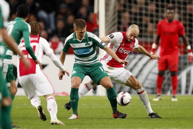 (L-R) Robin Lod of Panathinaikos F.C., Heiko Westermann of Ajaxduring the UEFA Europa League group G match between Ajax Amsterdam and Panathinaikos FC at the Amsterdam Arena on November 24, 2016 in Amsterdam, The Netherlands Ajax v Panathinaikos FC UEFA Europa League 2016 2017 xVIxxIVx 6640246