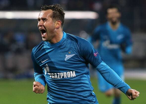 ST PETERSBURG, RUSSIA â€“ NOVEMBER 24, 2016: Zenit St Petersburgâ€™s Alexander Kerzhakov celebrates a goal against Maccabi Tel-Aviv in their 2016 2017 UEFA Europa League Round 5 Group D football match at Petrovsky Stadium. Zenit St Petersburg won 2-0. Peter Kovalev TASS  TS038BAE