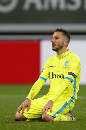 Gent s Danijel Milicevic looks dejected during a fifth game in the group stage (group H) of the Europa League competition between Belgian soccer team KAA Gent and Portugese team SC Braga, Thursday 24 November 2016, in Gent. BRUNOxFAHY  x04982745x