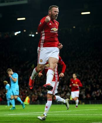 Wayne Rooney of Manchester United ManU celebrates after scoring his sides first goal during the UEFA Europa League match at Old Trafford, Manchester. Picture date: November 24th 2016. Pic Matt McNulty Sportimage EDITORIAL USE ONLY. No use with unauthorised audio, video, data, fixture lists, club league logos or live services. Online in-match use limited to 120 images, no video emulation. No use in betting, games or single club league player publications.