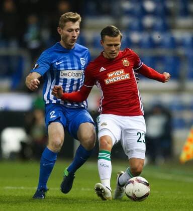 SOCCER - UEFA EL, Genk vs Rapid GENK,BELGIUM,24.NOV.16 - SOCCER - UEFA Europa League, group stage, KRC Genk vs SK Rapid Wien. Image shows Jakub Brabec (Genk) and Arnor Ingvi Traustason (Rapid). Keywords: Wien Energie. GEPAxpictures xPhilippxBrem