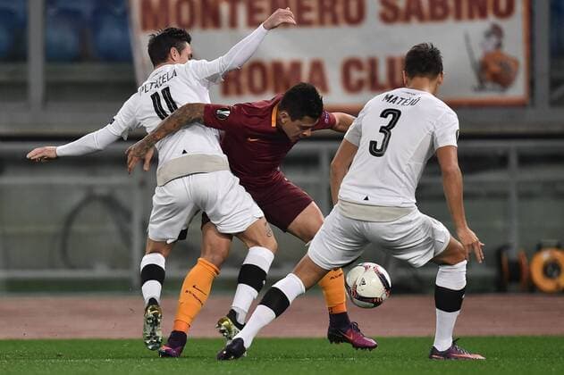 Manuel Iturbe (C) Roma, Milan Petrzela, Ales Mateju Plzen Europa Football League 2016 2017 AS Roma - Viktoria Plzen AndreaxStaccioli