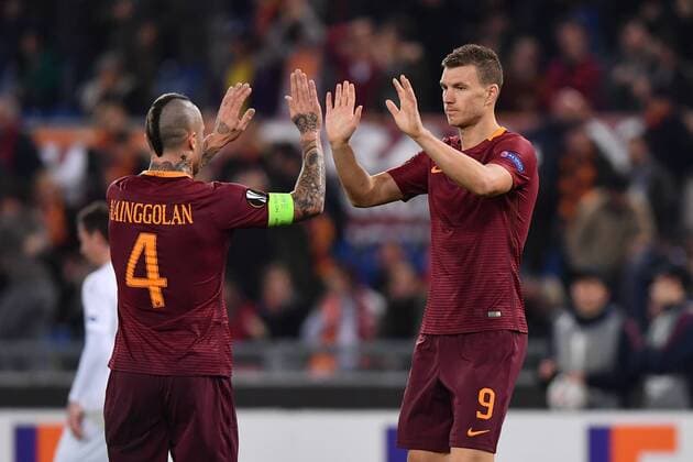 Europa Football League 2016 2017 AS Roma - Viktoria Plzen esultanza gol Edin Dzeko 