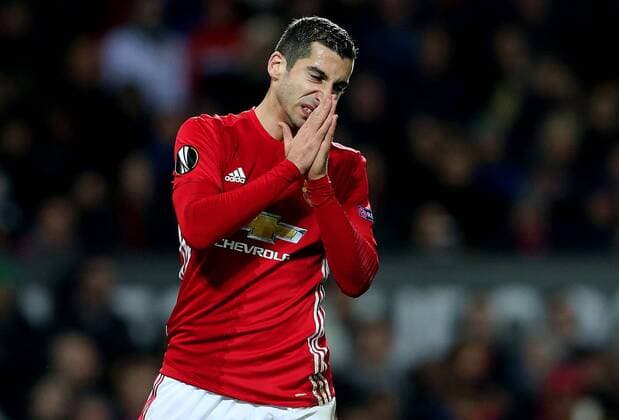 Henrikh Mkhitaryan of Manchester United ManU reacts after missing a chance during the UEFA Europa League match at Old Trafford, Manchester. Picture date: November 24th 2016. Pic Matt McNulty Sportimage EDITORIAL USE ONLY. No use with unauthorised audio, video, data, fixture lists, club league logos or live services. Online in-match use limited to 120 images, no video emulation. No use in betting, games or single club league player publications.