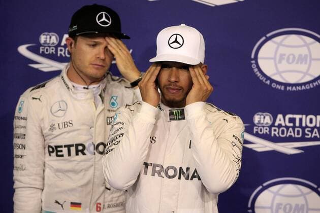 Abu Dhabi Grand Prix, UAE 24 - 27 November 2016 26.11.2016 - Qualifying, 2nd place Nico Rosberg (GER) Mercedes AMG F1 W07 Hybrid and Lewis Hamilton (GBR) Mercedes AMG F1 W07 Hybrid pole position 
